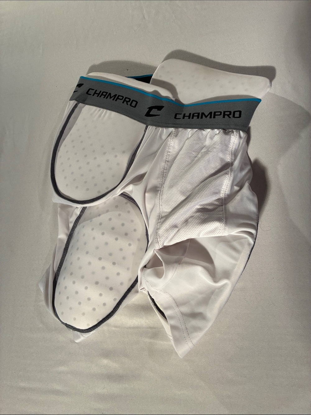 Champion White Men’s Padded Boxer Briefs with Gray Waistband and Blue Trim